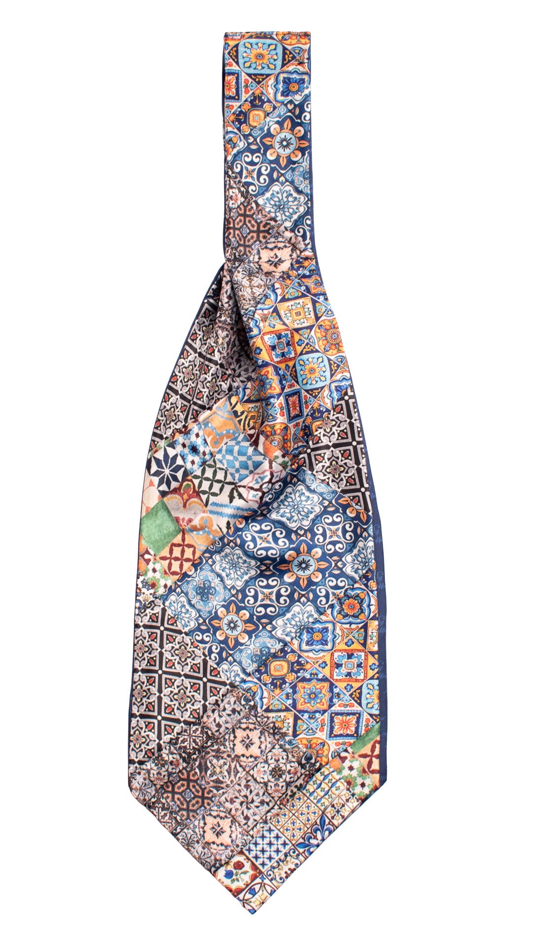 Ascot Siciliano Stampa di Raso Vintage Patchwork con Maioliche Multicolor AP120 Made in Italy Graffeo Cravatte Retro