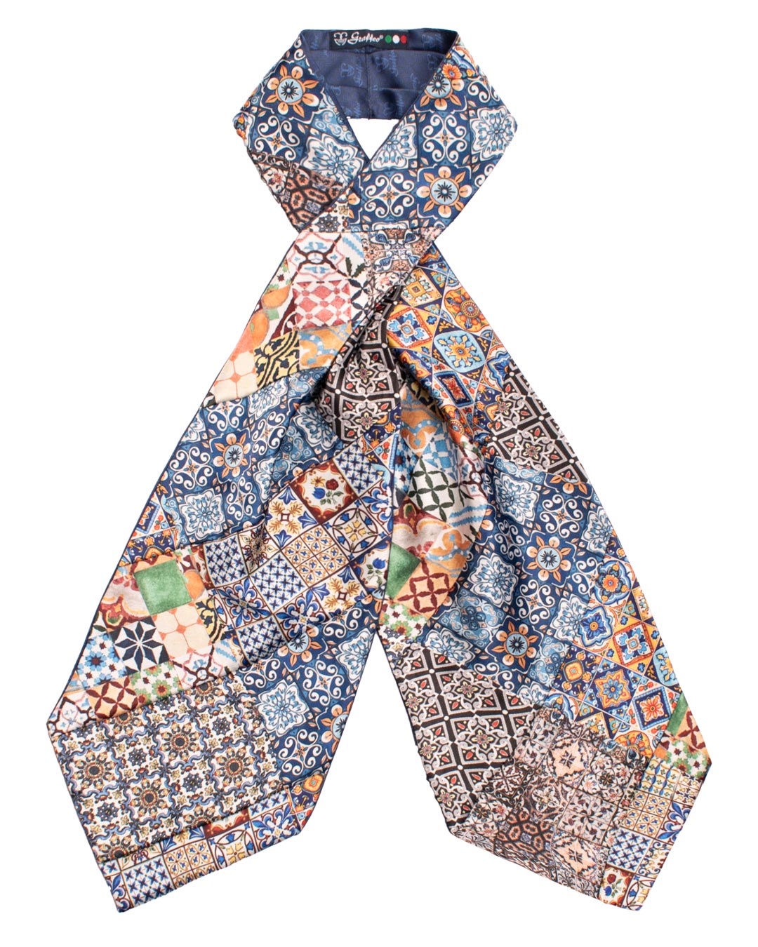 Ascot Siciliano Stampa di Raso Vintage Patchwork con Maioliche Multicolor AP120 Made in Italy Graffeo Cravatte