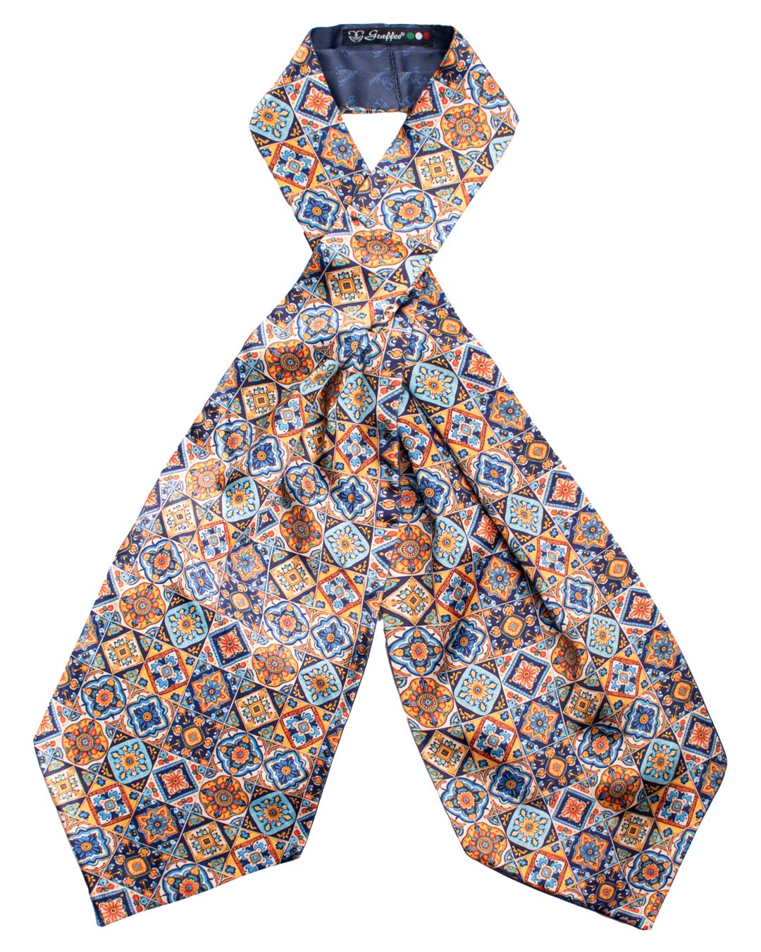 Ascot Siciliano Stampa di Raso con Maioliche Multicolor AS222 Made in Italy Graffeo Cravatte Intera