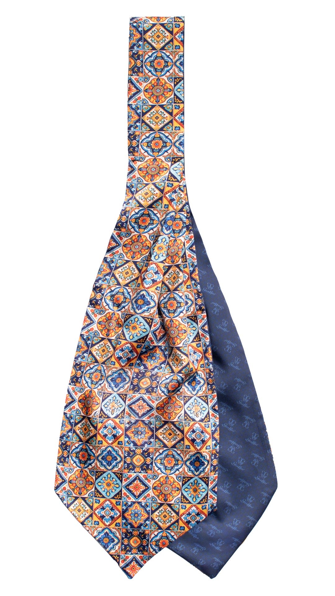 Ascot Siciliano Stampa di Raso con Maioliche Multicolor AS222 Made in Italy Graffeo Cravatte Retro