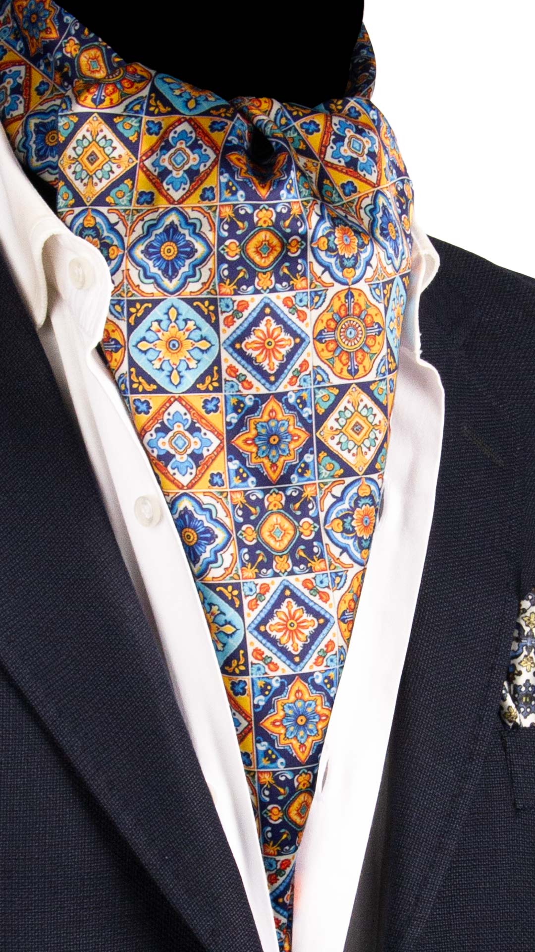 Ascot Siciliano Stampa di Raso con Maioliche Multicolor AS222 Made in Italy Graffeo Cravatte