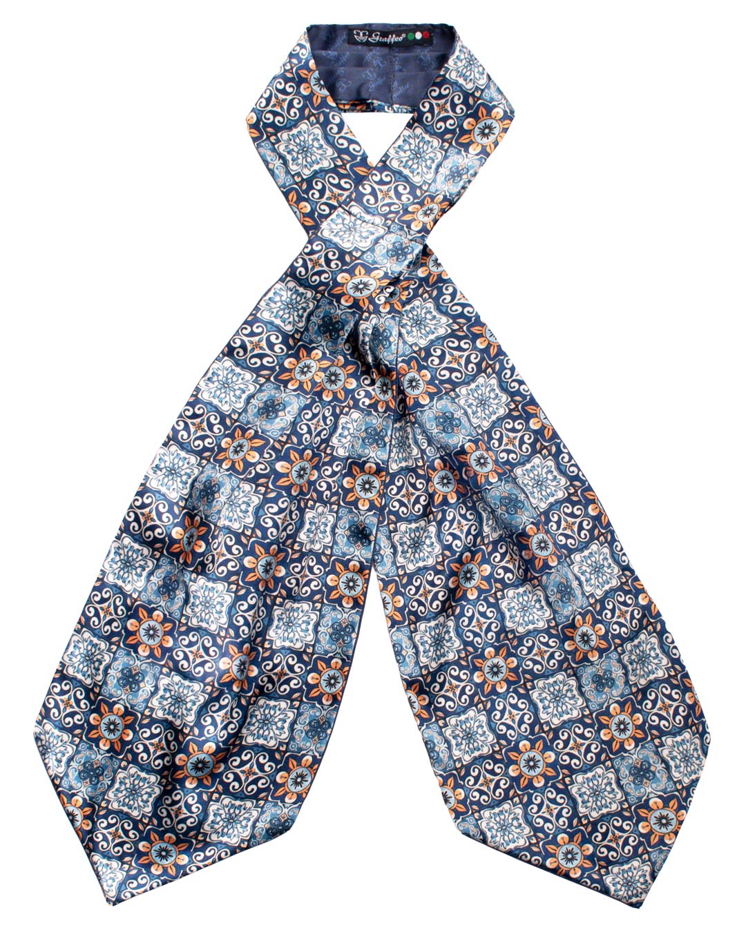 Ascot Siciliano Stampa di Raso con Maioliche Multicolor AS223 Made in Italy Graffeo Cravatte Intera