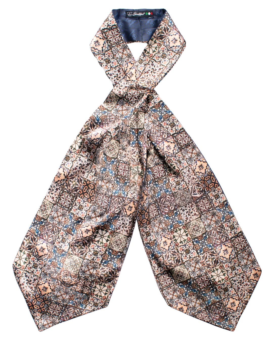 Ascot Siciliano Stampa di Raso con Maioliche Multicolor AS224 Made in Italy Graffeo Cravatte Intera