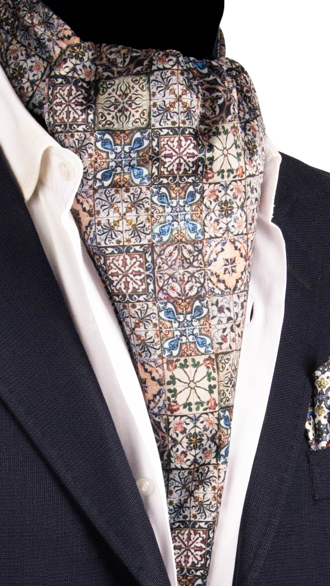 Ascot Siciliano Stampa di Raso con Maioliche Multicolor AS224 Made in Italy Graffeo Cravatte