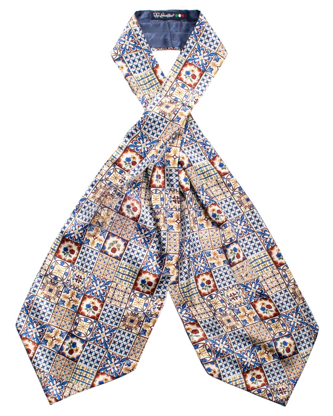 Ascot Siciliano Stampa di Raso con Maioliche Multicolor AS225 Made in Italy Graffeo Cravatte Intera