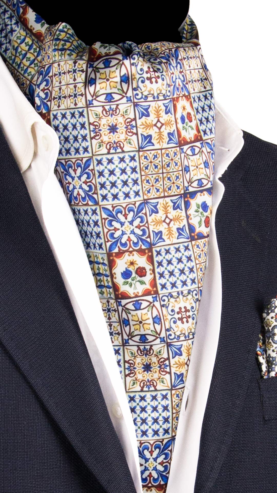 Ascot Siciliano Stampa di Raso con Maioliche Multicolor AS225 Made in Italy Graffeo Cravatte