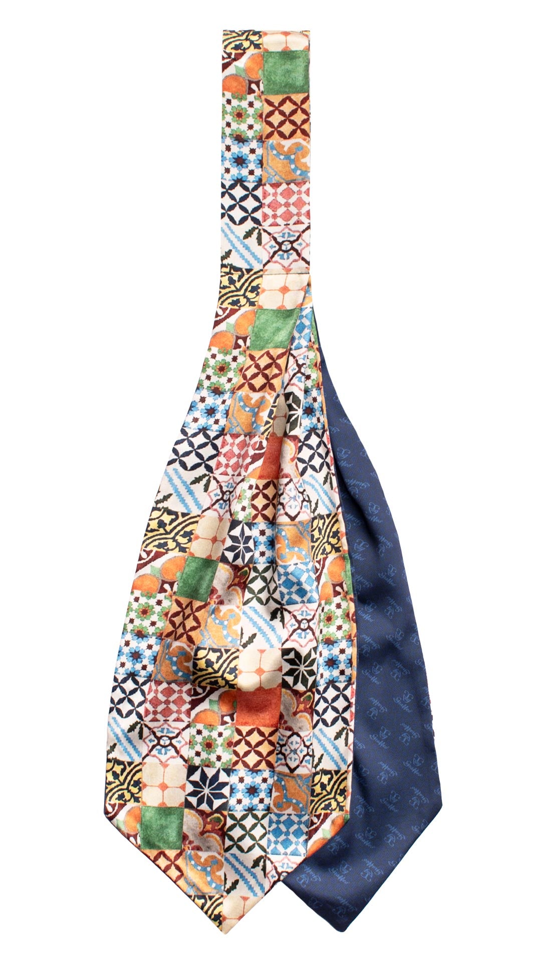 Ascot Siciliano Stampa di Raso con Maioliche Multicolor AS226 Made in Italy Graffeo Cravatte Retro