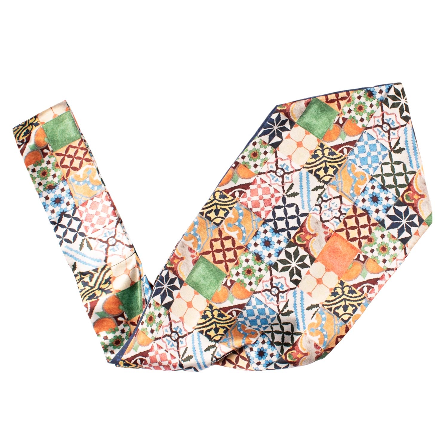 Ascot Siciliano Stampa di Raso con Maioliche Multicolor AS226 Made in Italy Graffeo Cravatte V