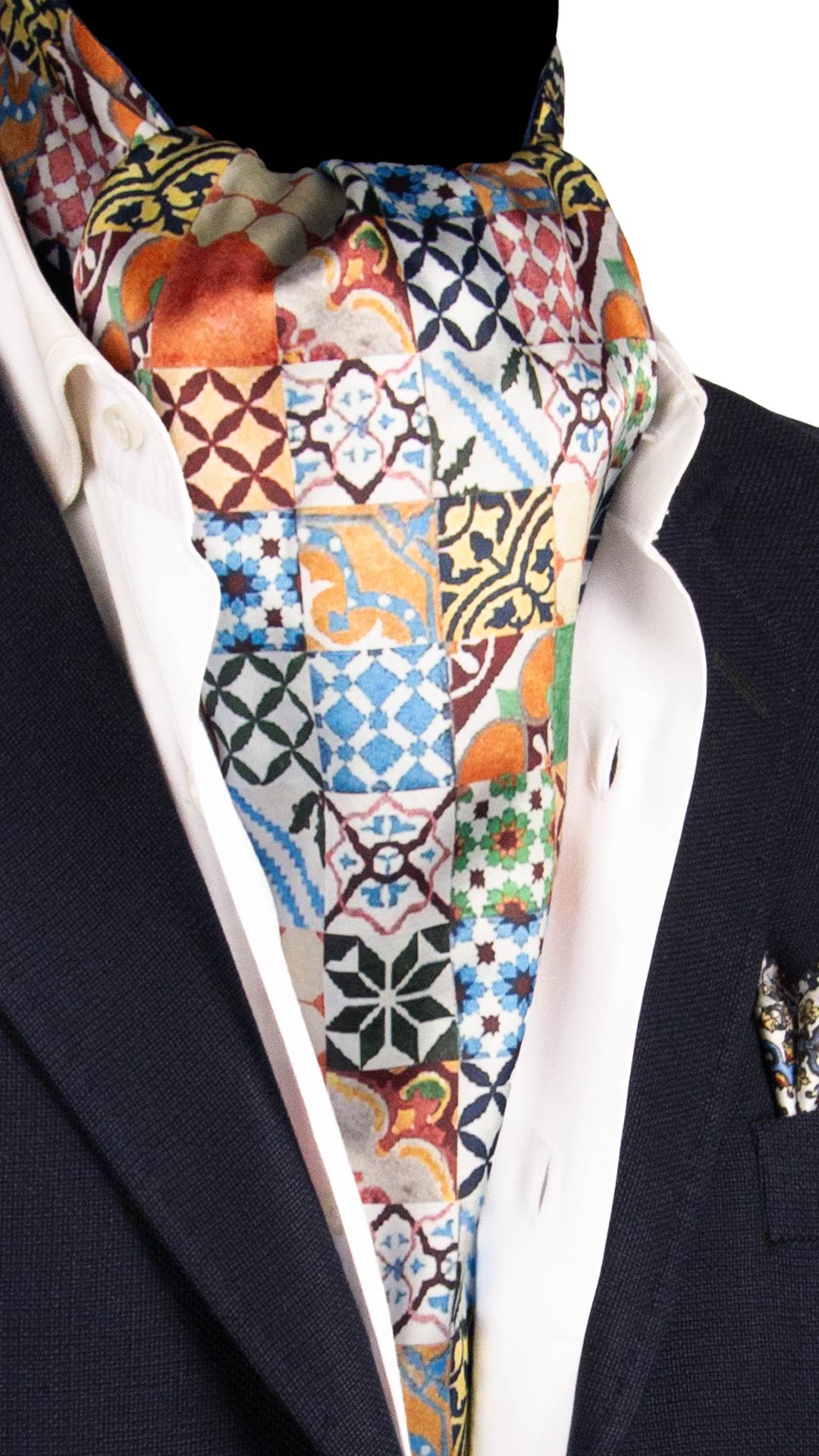 Ascot Siciliano Stampa di Raso con Maioliche Multicolor AS226 Made in Italy Graffeo Cravatte