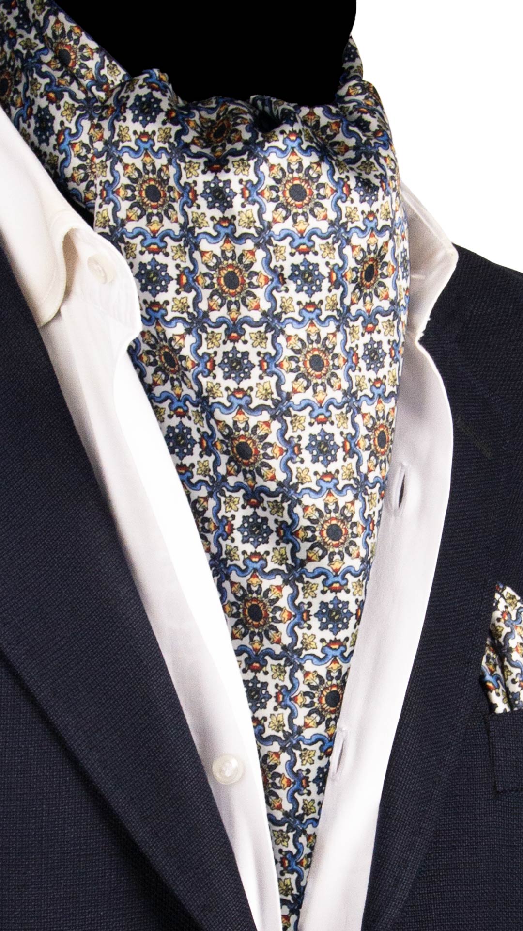 Ascot Siciliano Stampa di Raso con Maioliche Multicolor AS228 Made in Italy Graffeo Cravatte