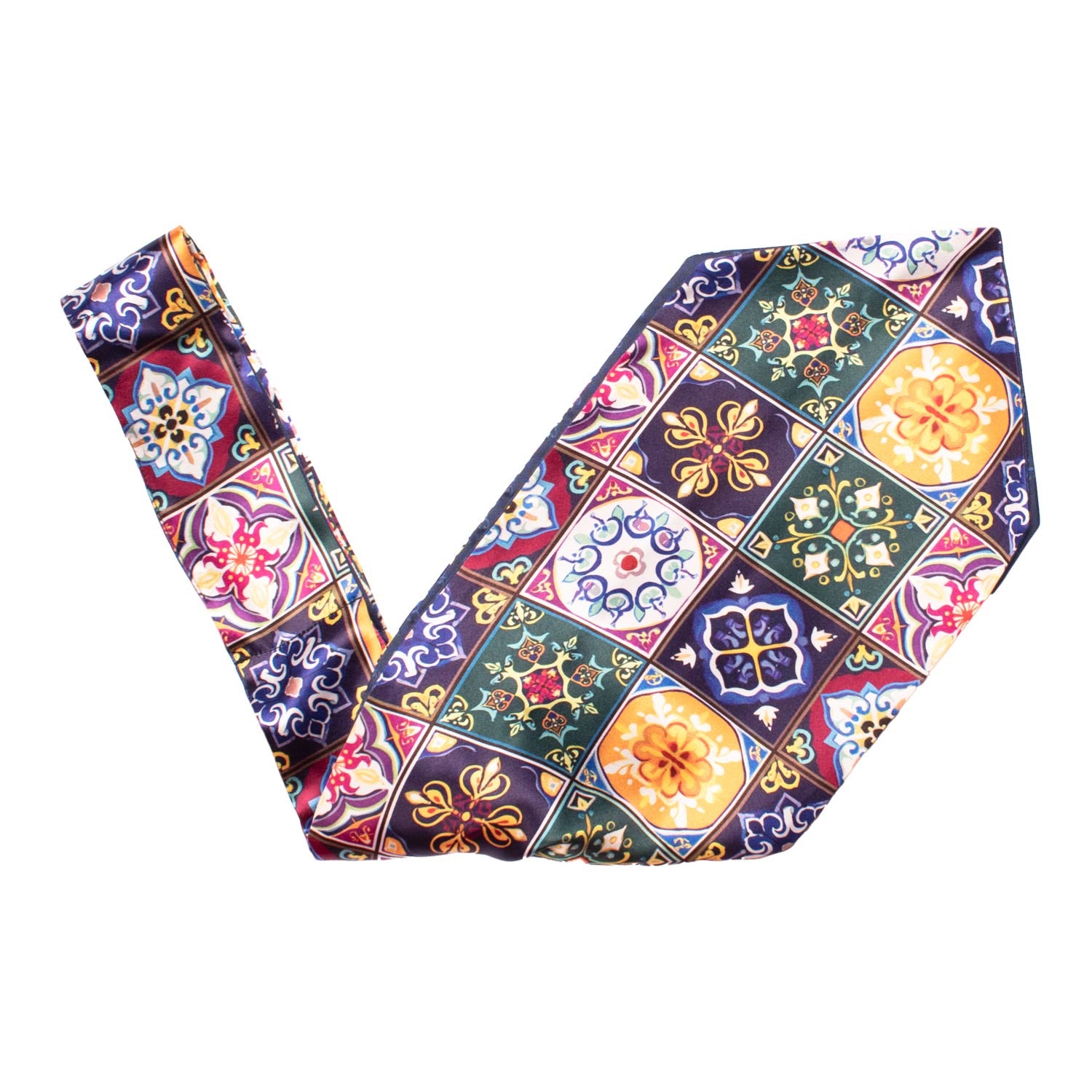 Ascot Siciliano Stampa di Raso con Maioliche Multicolor AS241 Made in Italy Graffeo Cravatte V