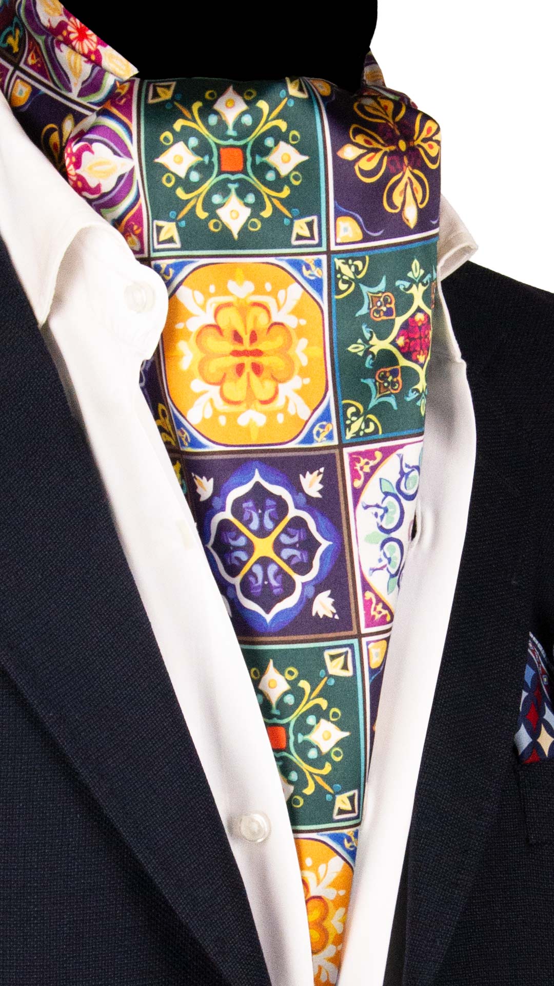 Ascot Siciliano Stampa di Raso con Maioliche Multicolor AS241 Made in Italy Graffeo Cravatte