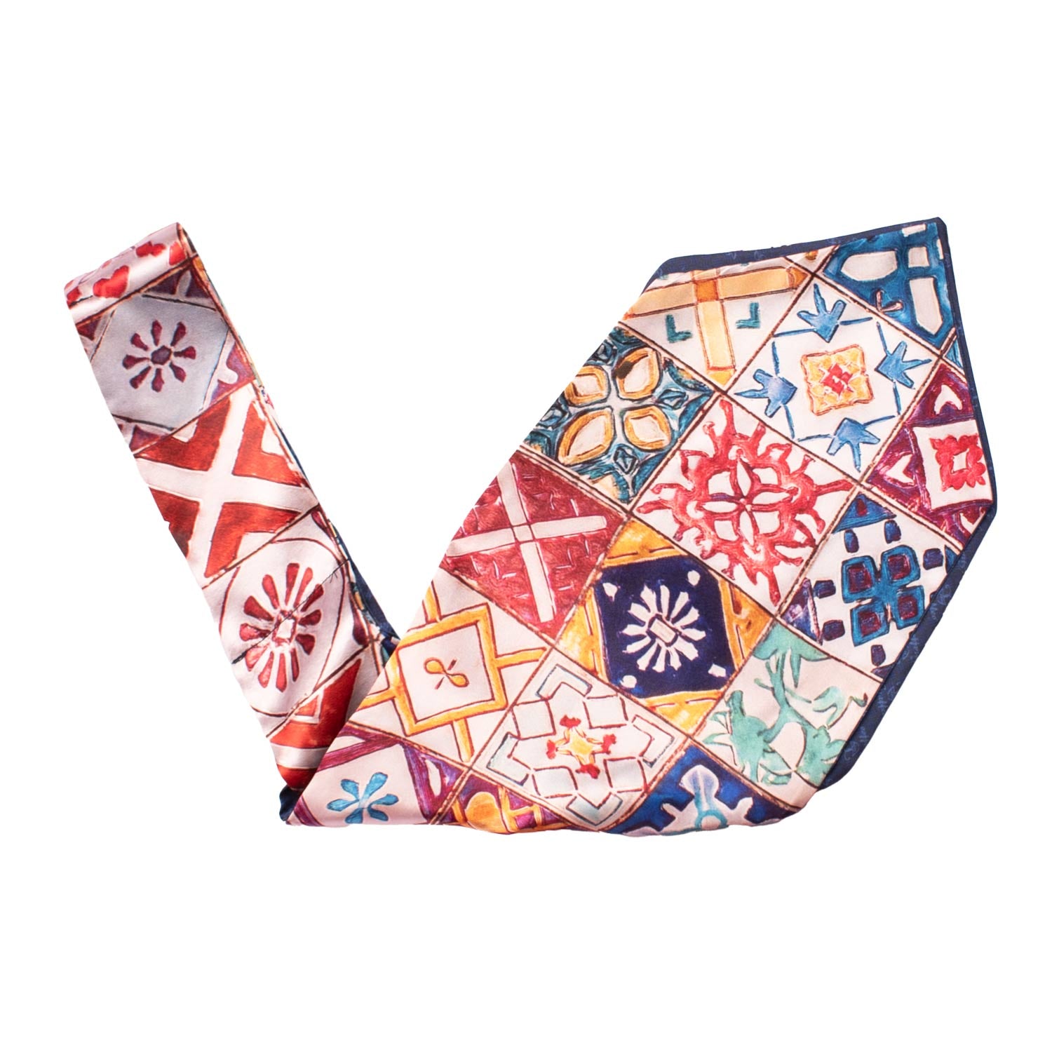 Ascot Siciliano Stampa di Raso con Maioliche Multicolor AS242 Made in Italy Graffeo Cravatte V
