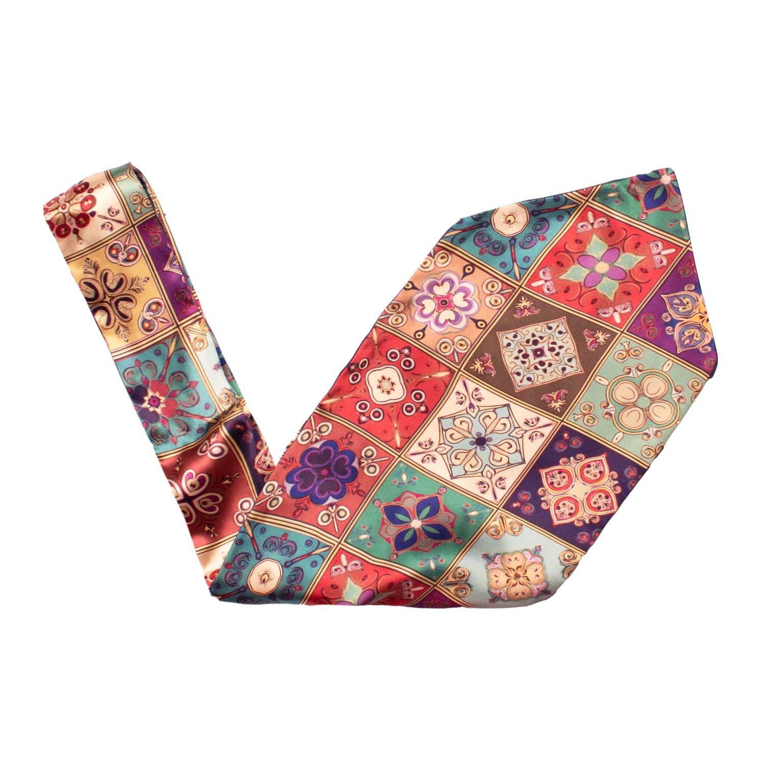 Ascot Siciliano Stampa di Raso con Maioliche Multicolor AS243 Made in Italy Graffeo Cravatte V