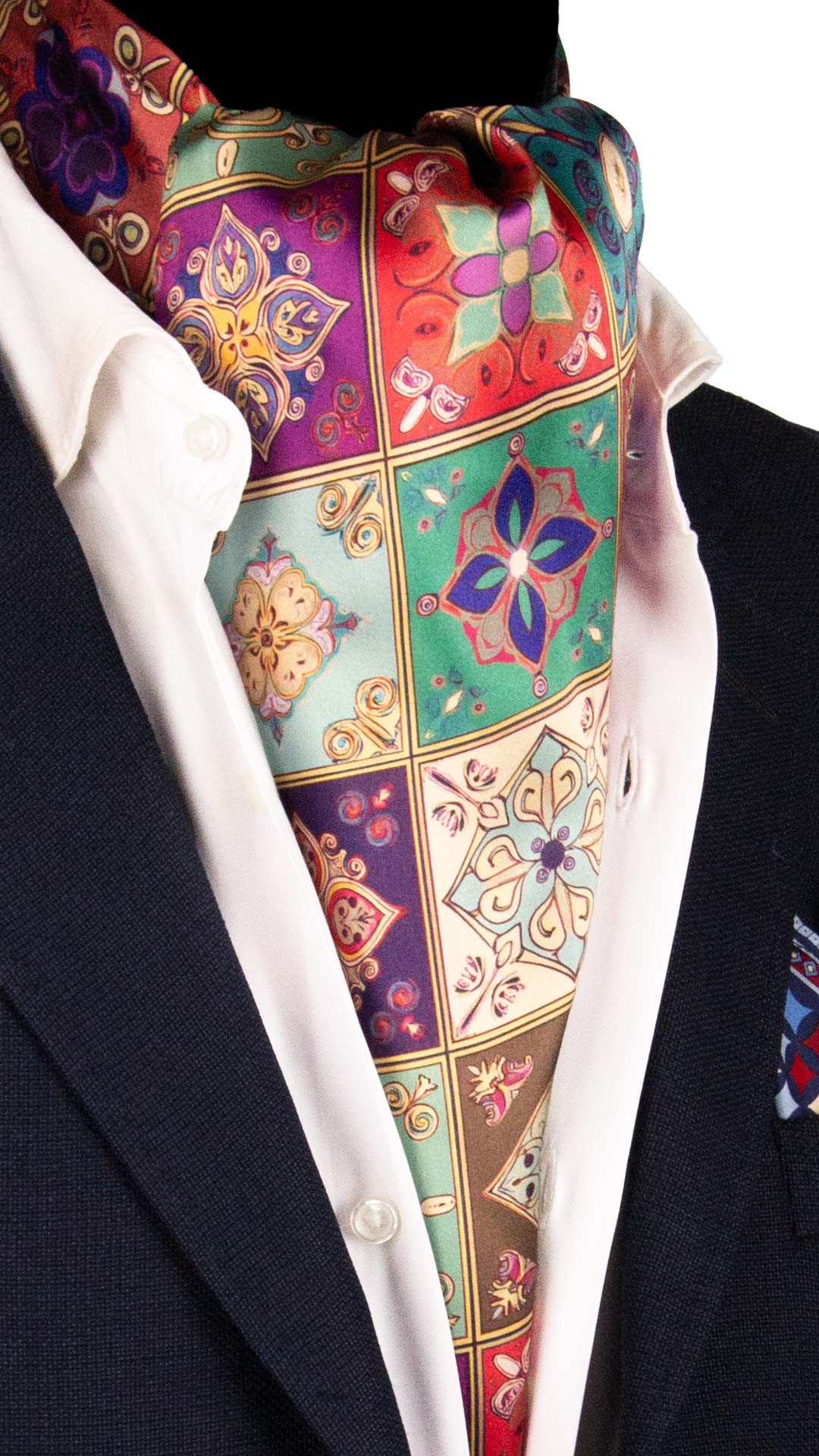 Ascot Siciliano Stampa di Raso con Maioliche Multicolor AS243 Made in Italy Graffeo Cravatte