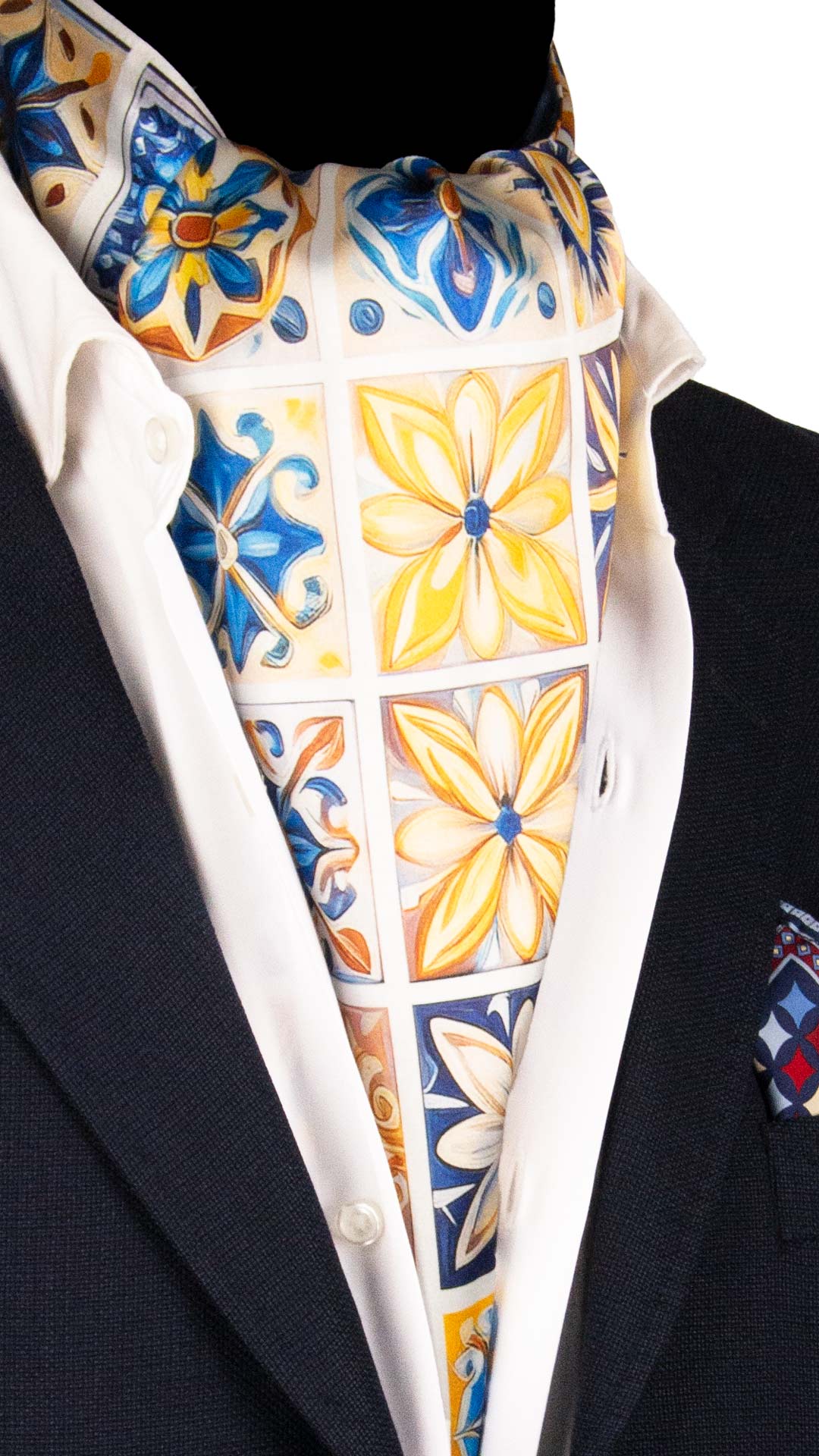 Ascot Siciliano Stampa di Raso con Maioliche Multicolor AS246 Made in Italy Graffeo Cravatte
