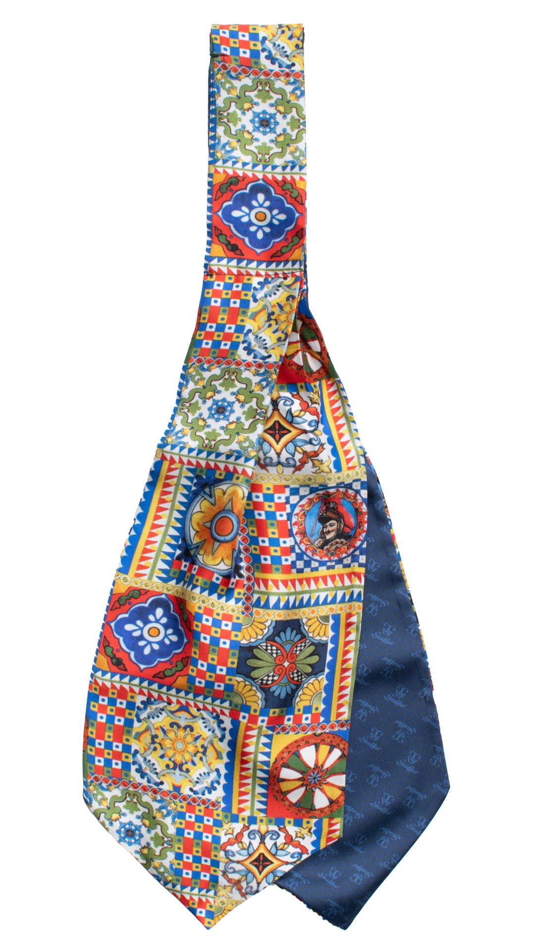 Ascot Siciliano Stampa in Twill di Seta con Maioliche Multicolor AS230 Made in Italy Graffeo Cravatte Retro