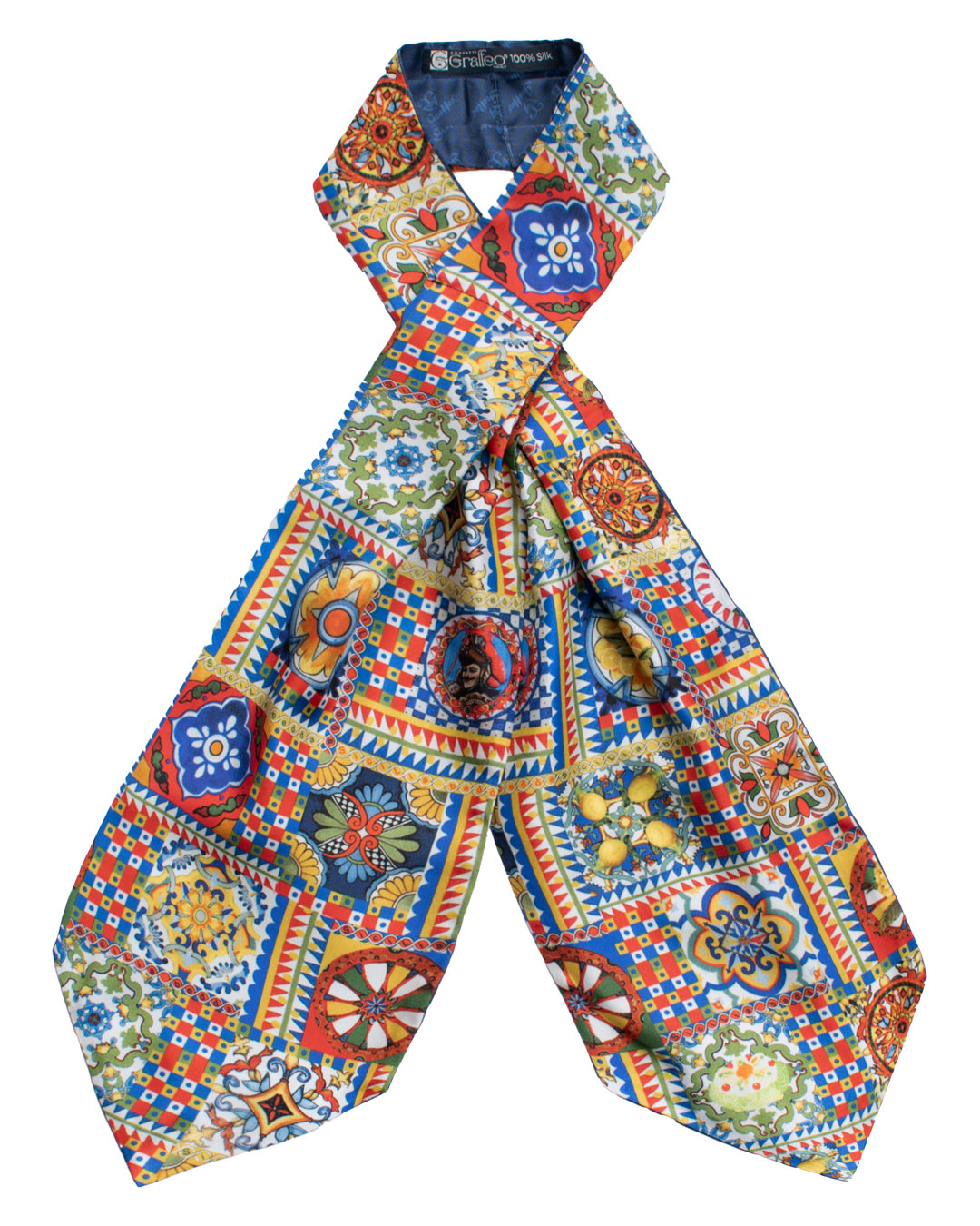 Ascot Siciliano Stampa in Twill di Seta con Maioliche Multicolor AS230 Made in Italy Graffeo Cravatte