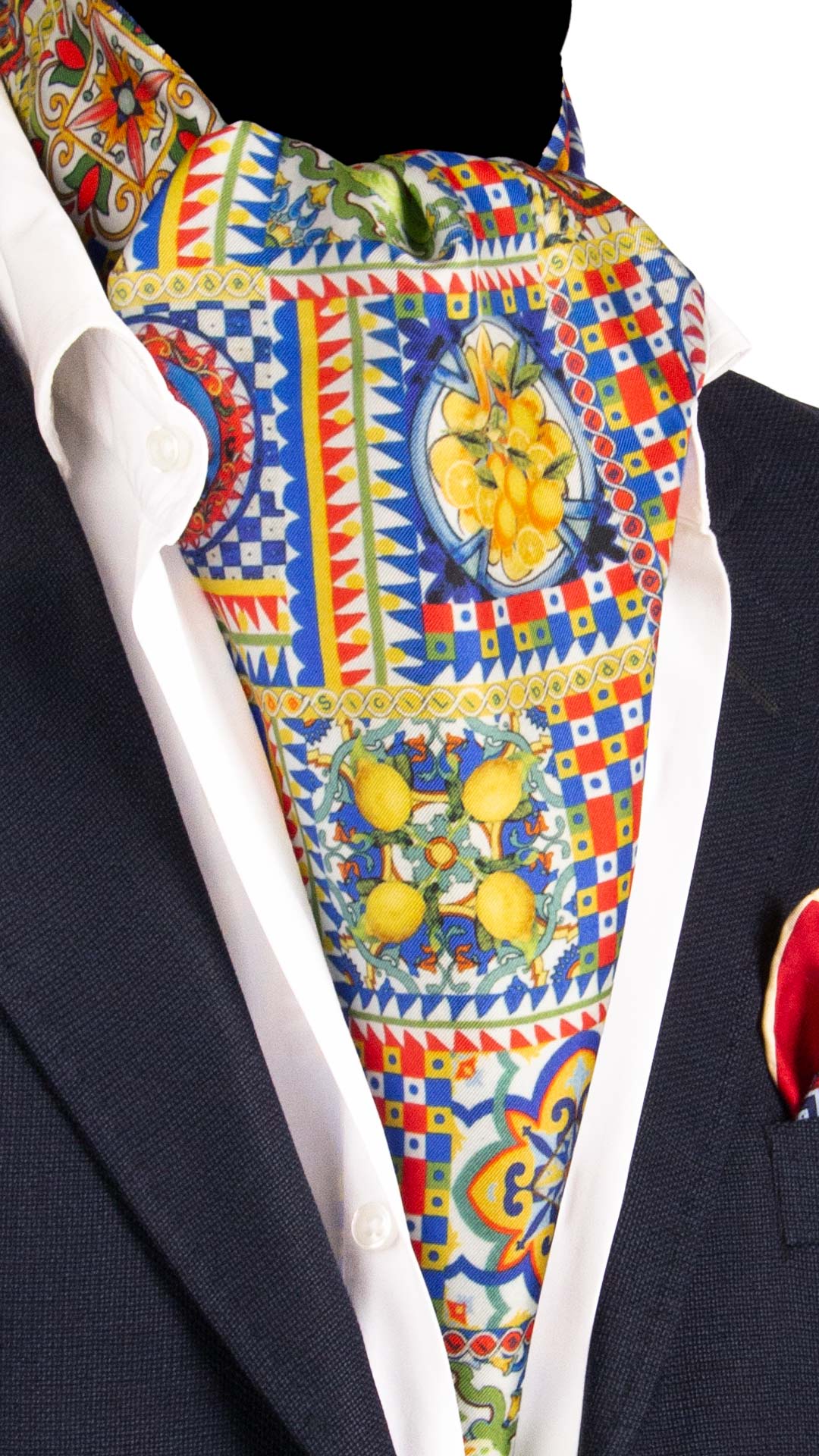 Ascot Siciliano Stampa in Twill di Seta con Maioliche Multicolor AS230 Made in Italy Graffeo Cravatte