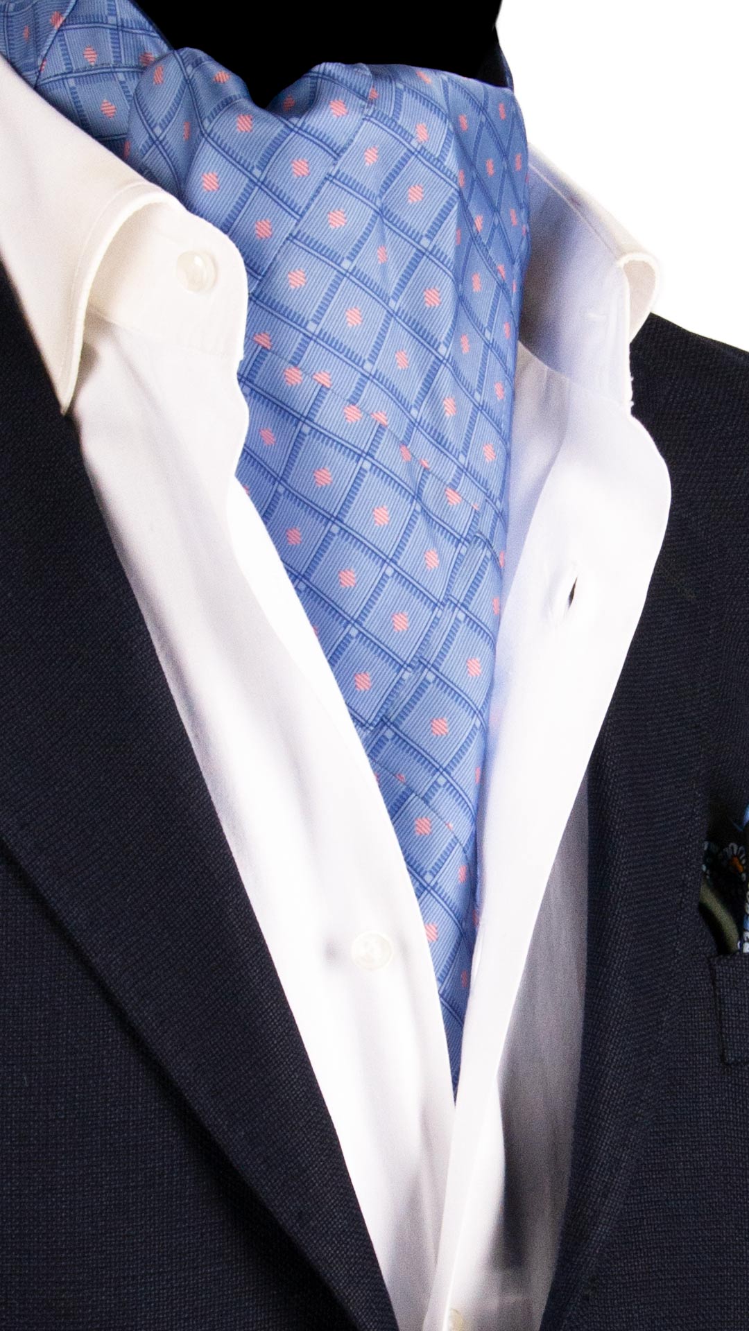 Ascot-Stampa-di-Seta-Azzurro-Vintage-Patchwork-Fantasia-Rosa-Blu-AP86