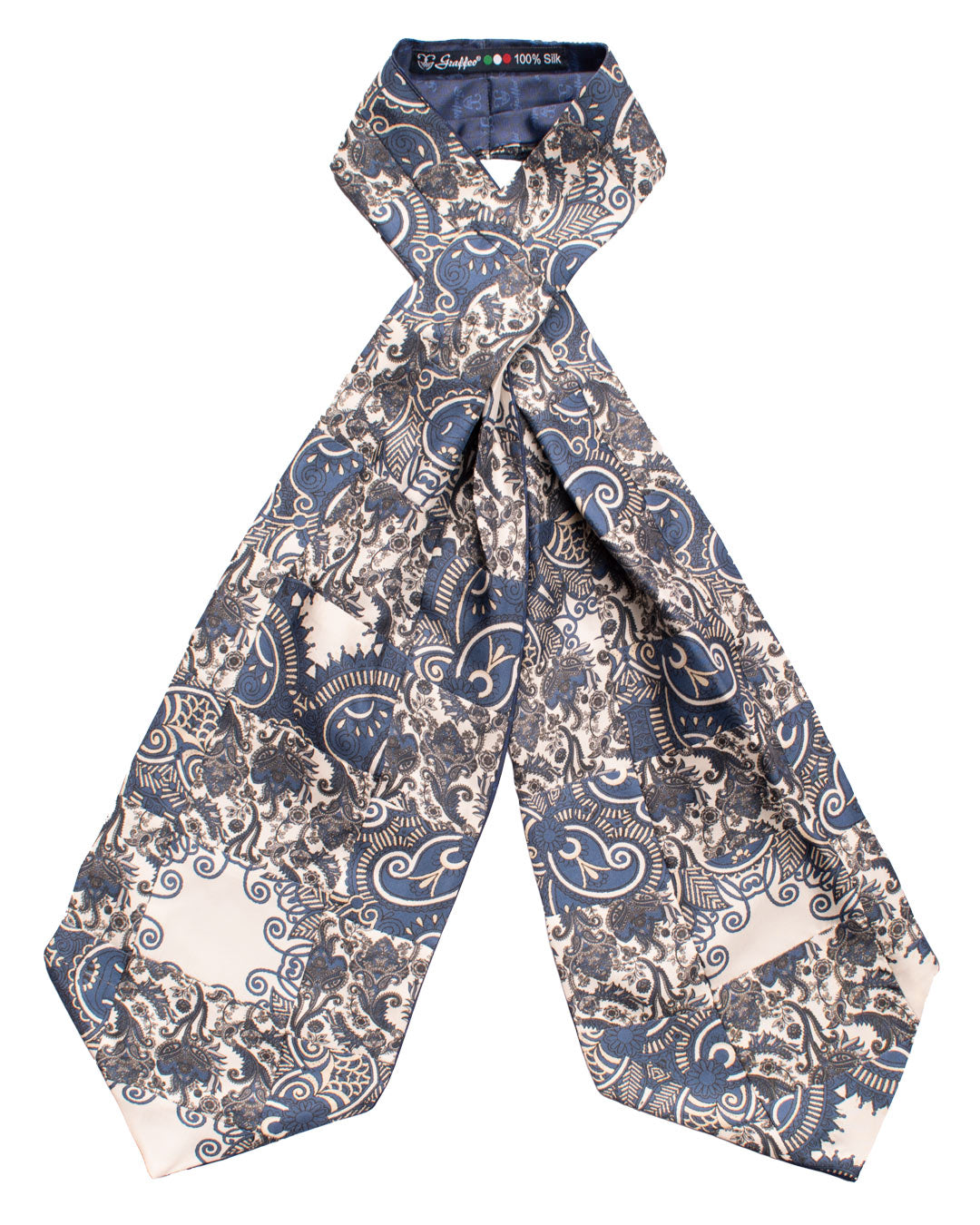 Ascot-Stampa-di-Seta-Bianco-Vintage-Patchwork-Paisley-Celeste-Grigio-AP73
Intera