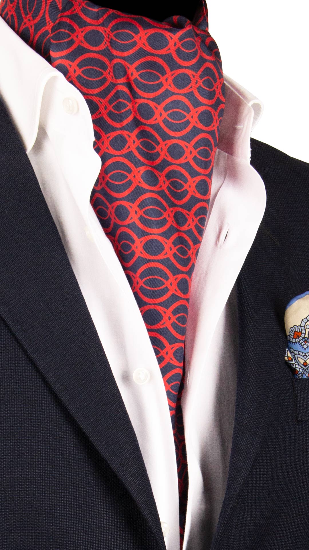 Man Blue Printed Silk Ascot Red Pattern AS162