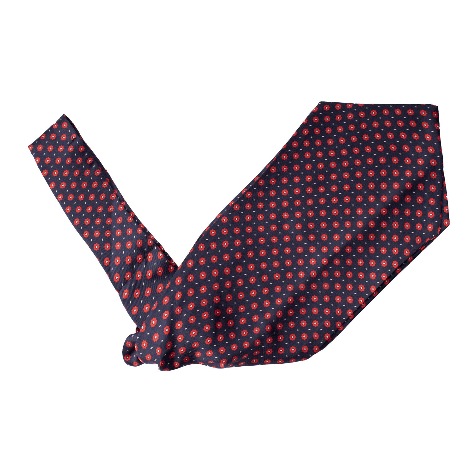 Ascot Stampa di Seta Blu Fantasia Rossa Bianca AS104 V