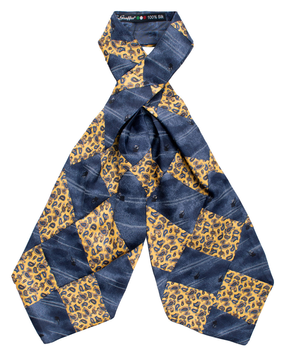 Ascot-Stampa-di-Seta-Blu-Giallo-Vintage-Patchwork-Fantasia-Multicolor-AP80
Intera