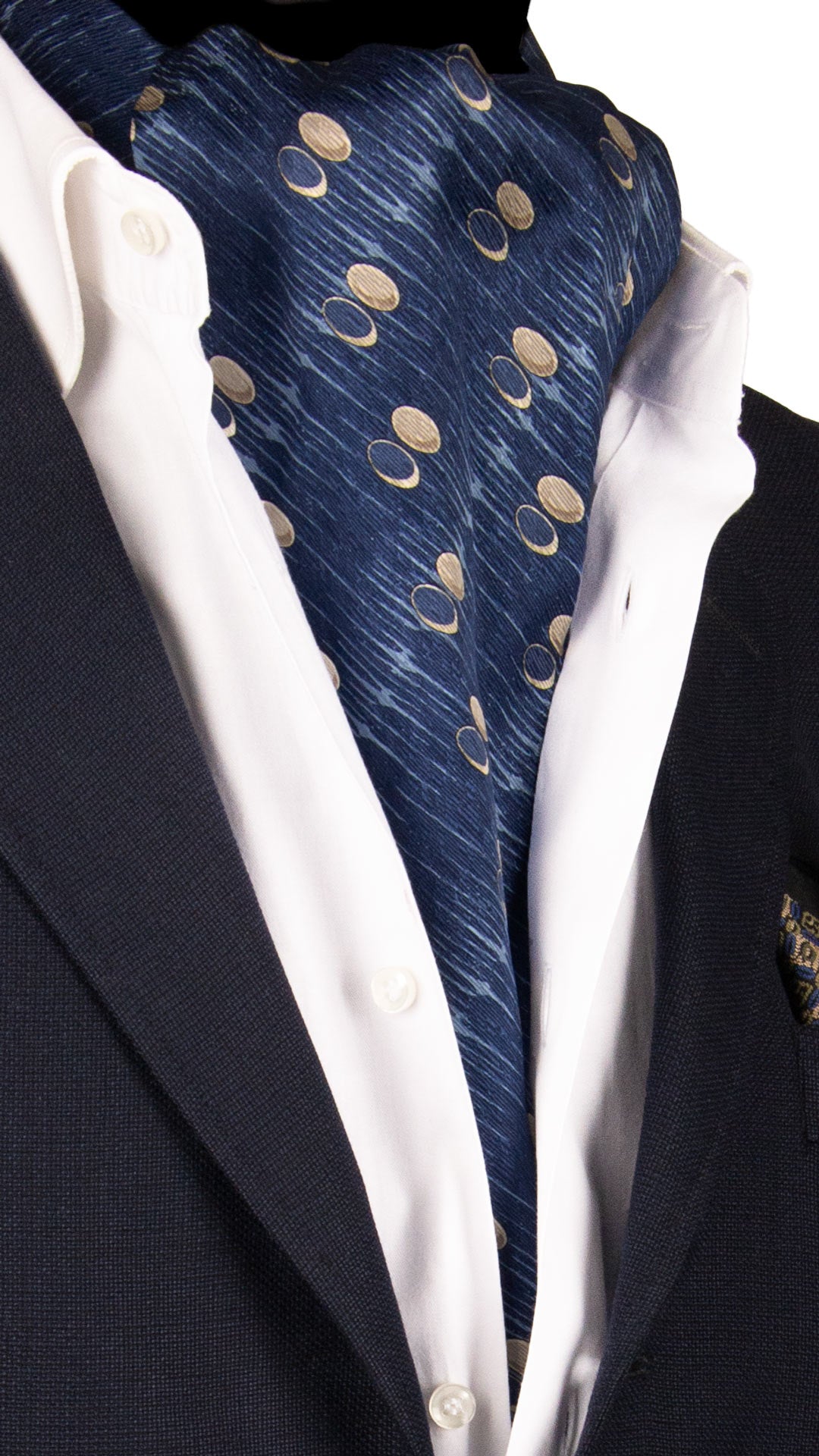 Ascot Stampa di Seta Blu Navy Fantasia Azzurro Bianco AS116 Made in Italy Graffeo Cravatte
