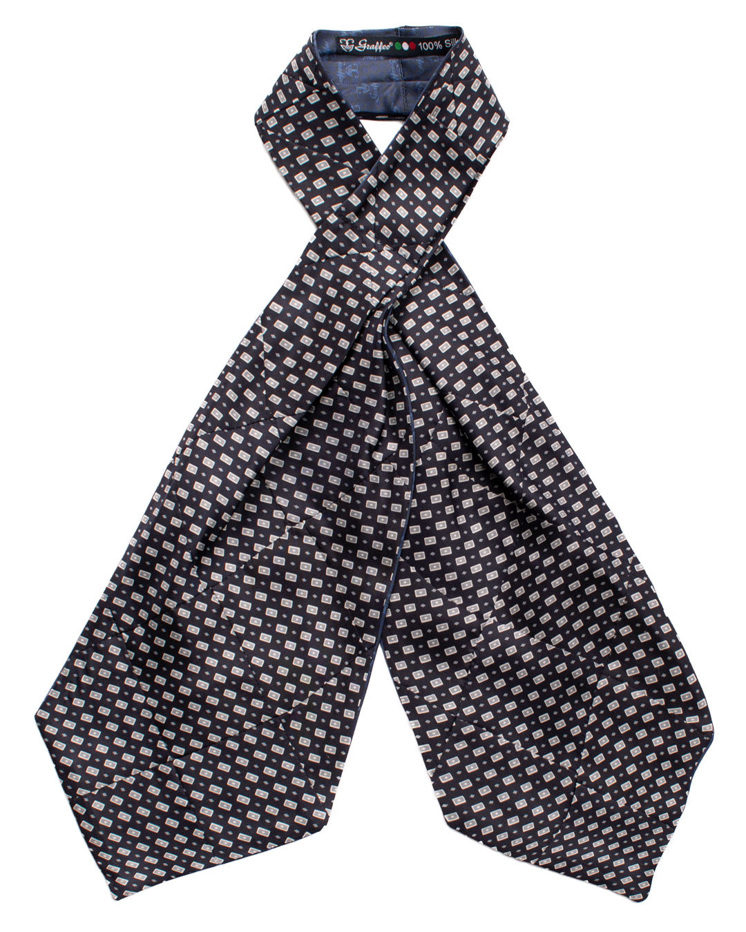 Ascot-Stampa-di-Seta-Blu-Notte-Vintage-Patchwork-Fantasia-Grigio-Bianco-AP96
Intera