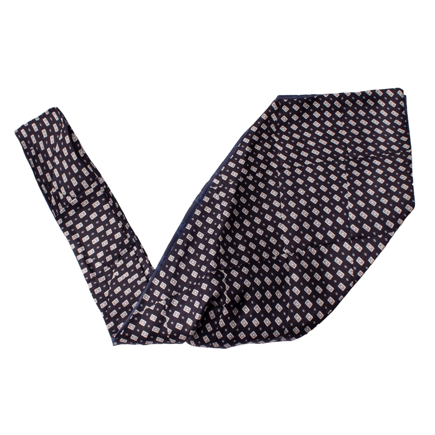 Ascot-Stampa-di-Seta-Blu-Notte-Vintage-Patchwork-Fantasia-Grigio-Bianco-AP96
V