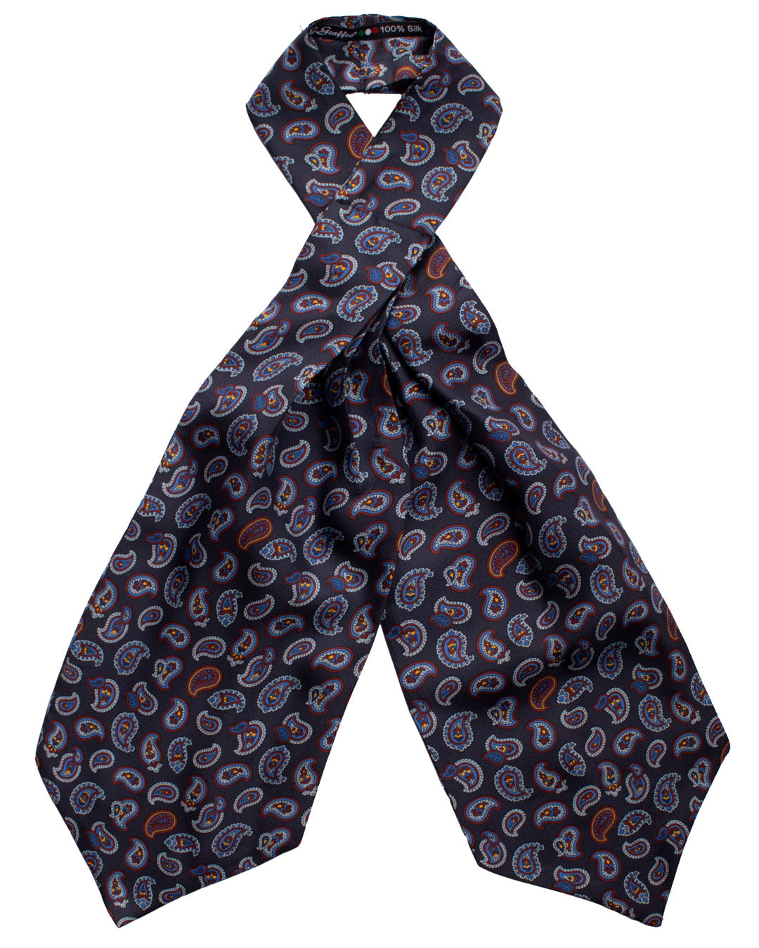 Ascot Stampa di Seta Blu Paisley Multicolor AS121 Fronte