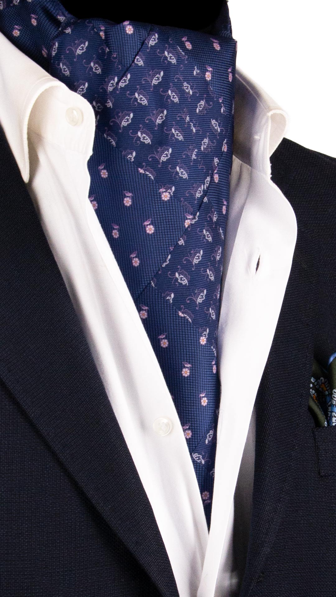 Ascot-Stampa-di-Seta-Blu-Vintage-Patchwork-Fantasia-Rosa-Bianco-AP90