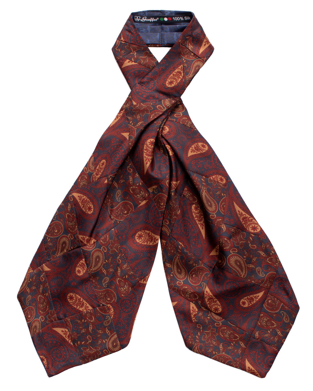 Ascot-Stampa-di-Seta-Blu-Vintage-Patchwork-Paisley-Rosso-Arancione-AP82
Intera