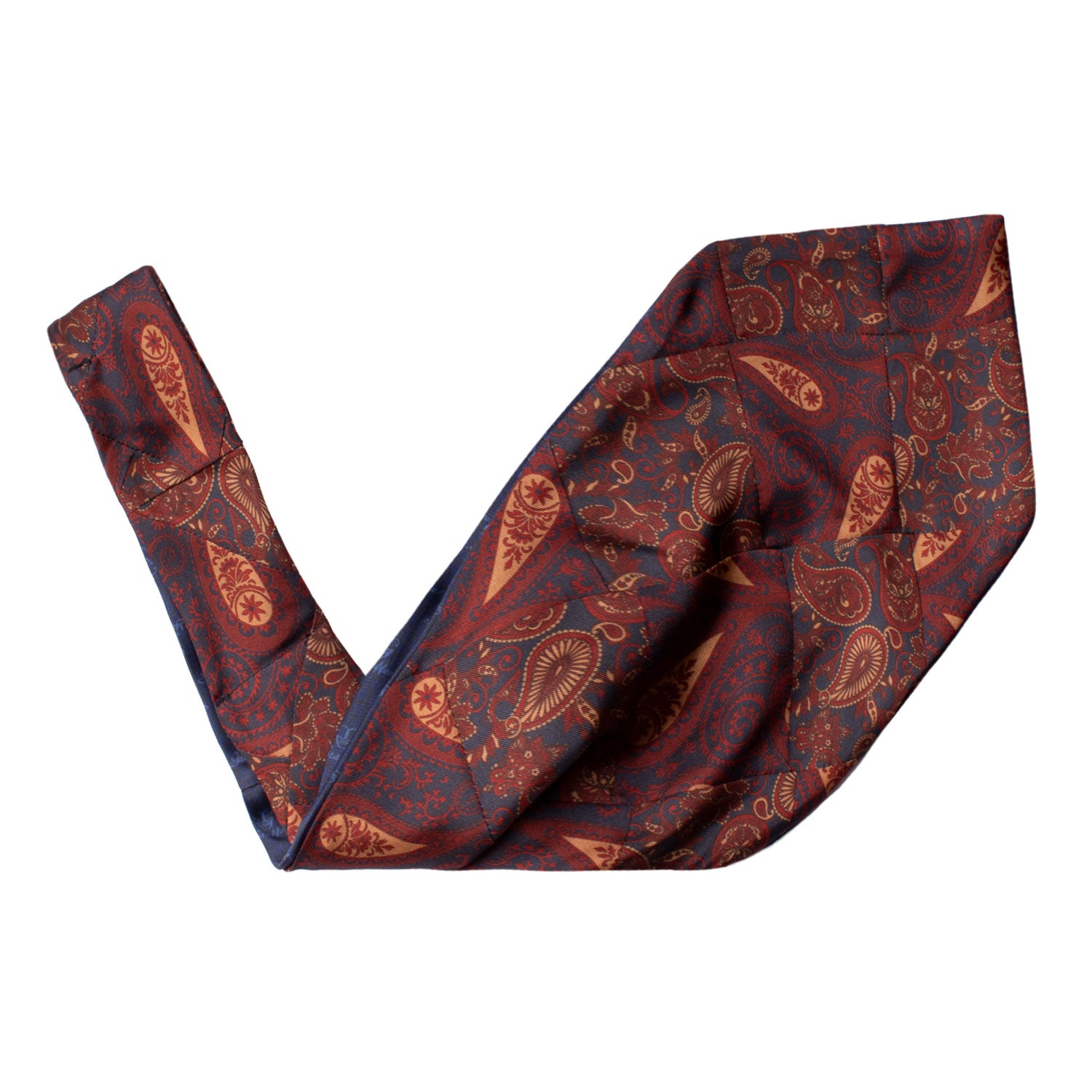 Ascot-Stampa-di-Seta-Blu-Vintage-Patchwork-Paisley-Rosso-Arancione-AP82
V