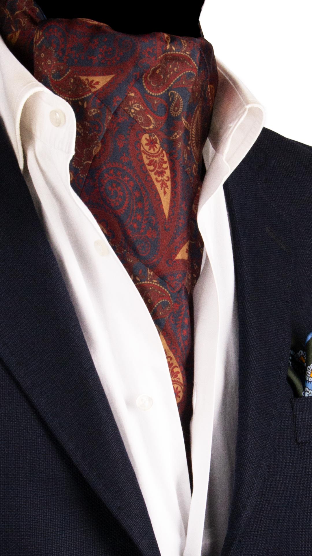 Ascot-Stampa-di-Seta-Blu-Vintage-Patchwork-Paisley-Rosso-Arancione-AP82