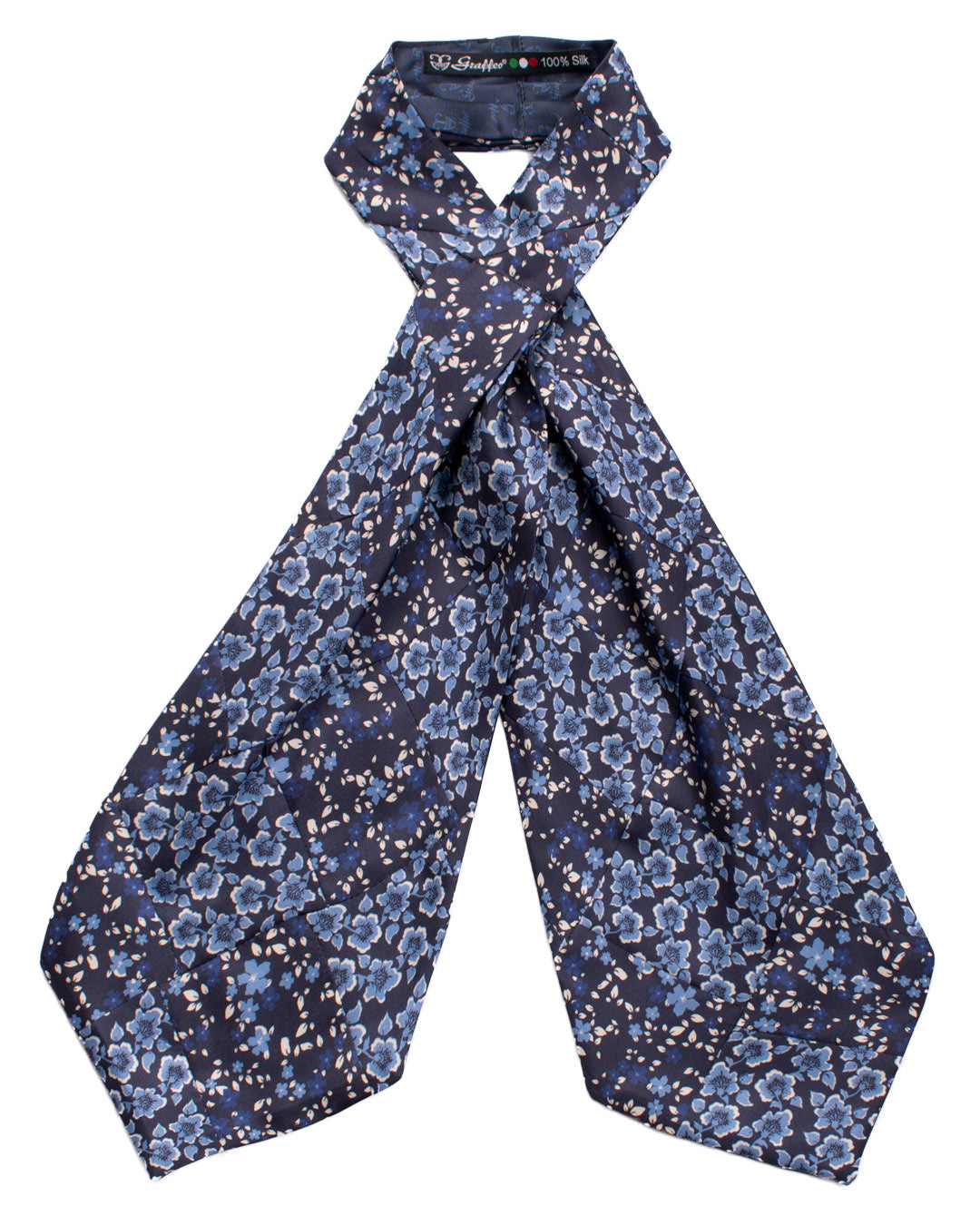 Ascot-Stampa-di-Seta-Blu-Vintage-Patchwork-a-Fiori-Bianchi-Azzurri-Bluette-AP66
Intera