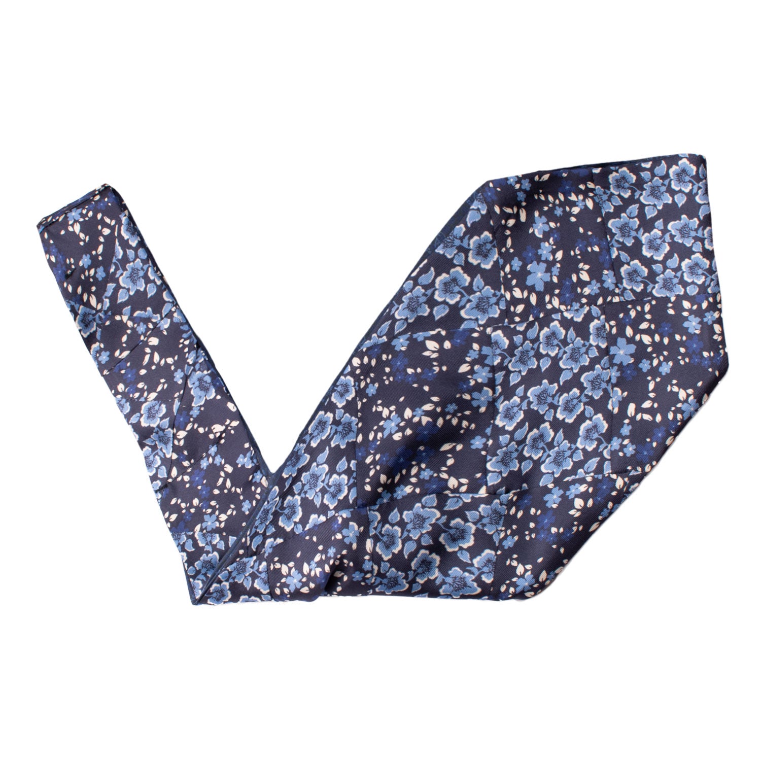 Ascot-Stampa-di-Seta-Blu-Vintage-Patchwork-a-Fiori-Bianchi-Azzurri-Bluette-AP66
V