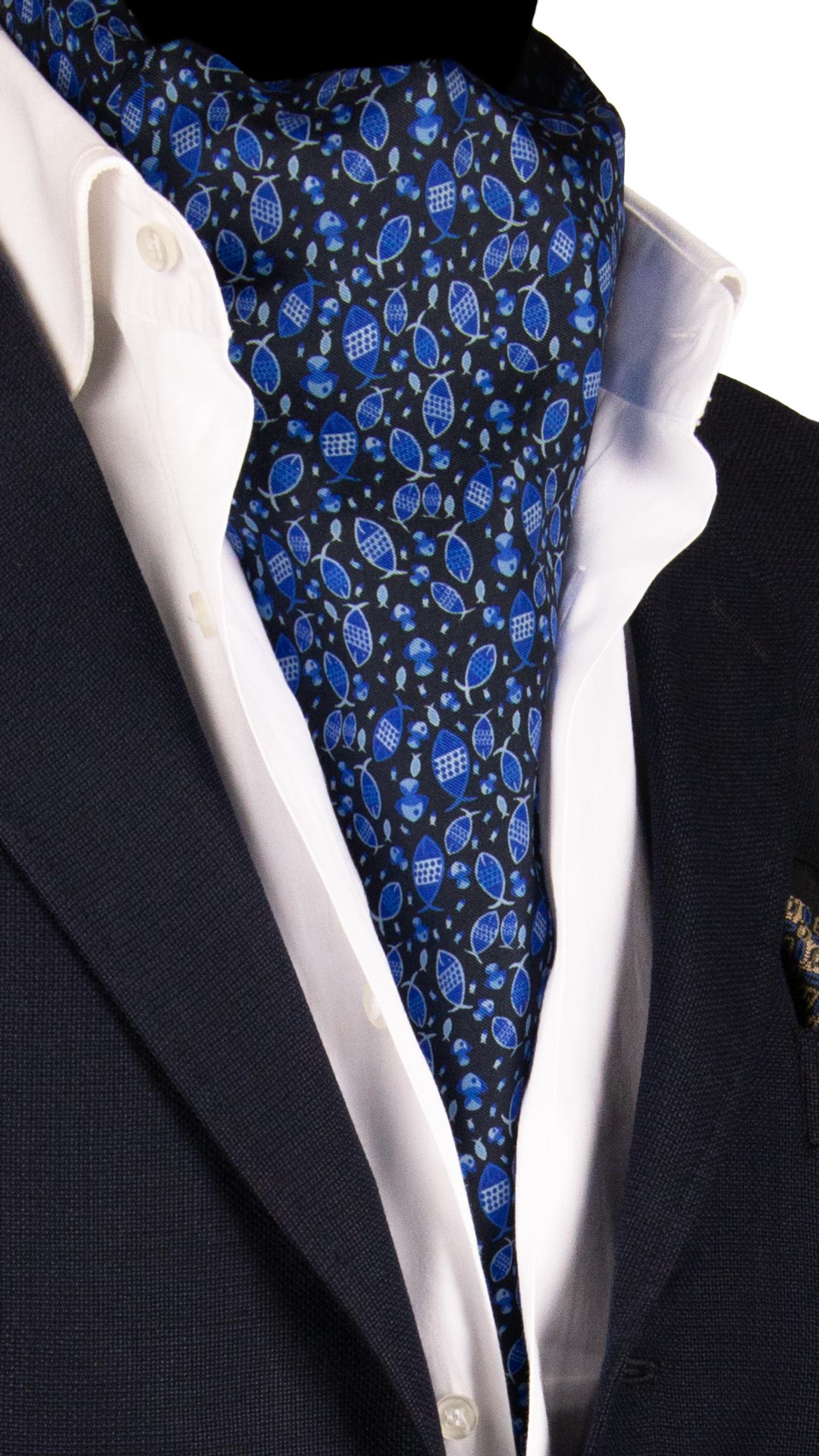 Ascot Stampa di Seta Blu con Animali Bluette Azzurro AS123 Made in Italy Graffeo Cravatte
