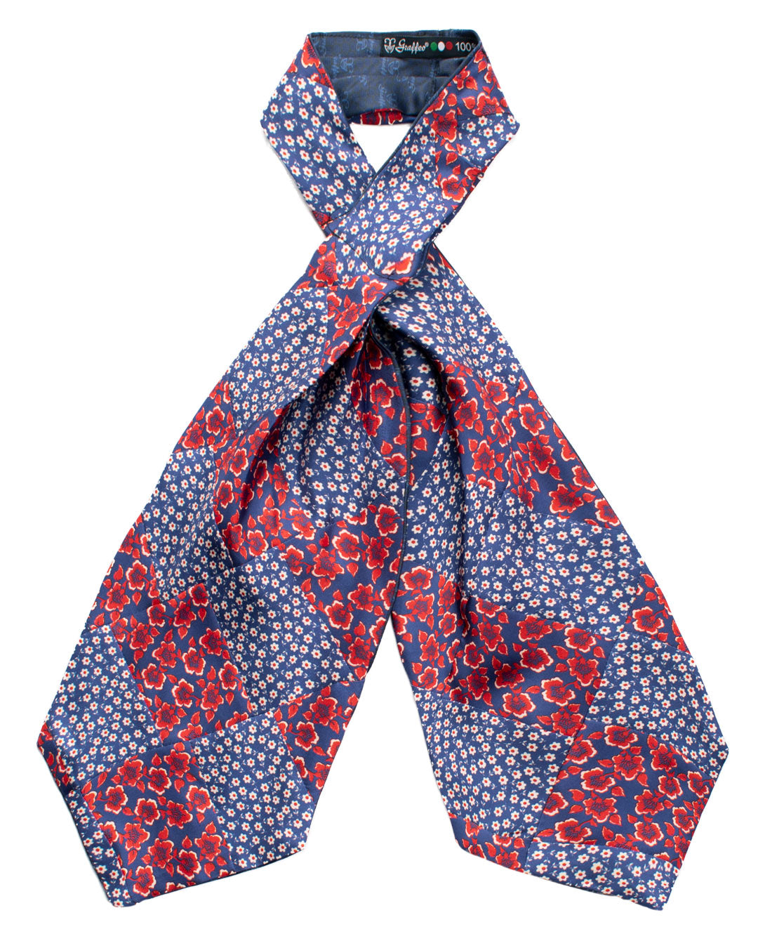 Ascot-Stampa-di-Seta-Bluette-Vintage-Patchwork-a-Fiori-Rossi-Bianchi-AP67
Intera