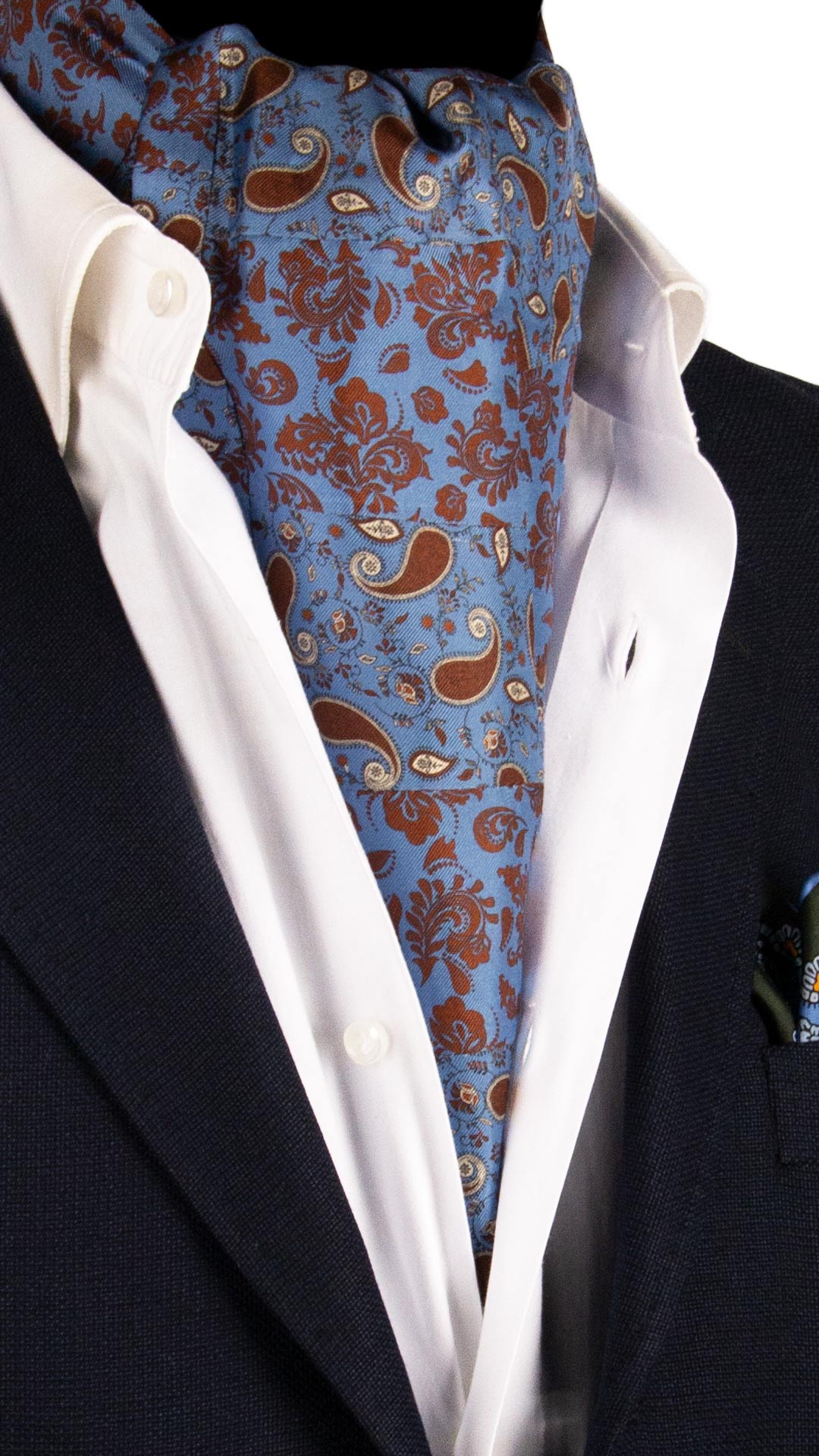 Ascot-Stampa-di-Seta-Celeste-Vintage-Patchwork-Paisley-Marrone-Bianco-AP95