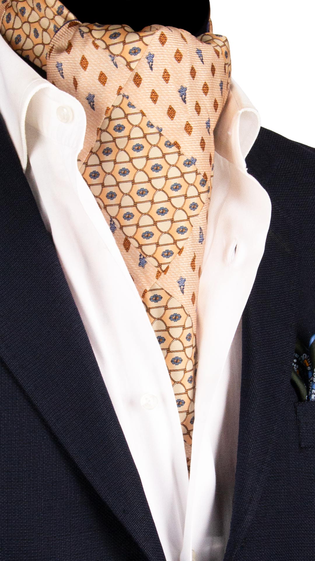 Ascot-Stampa-di-Seta-Rosa-Salmone-Vintage-Patchwork-Fantasia-Multicolor-AP59