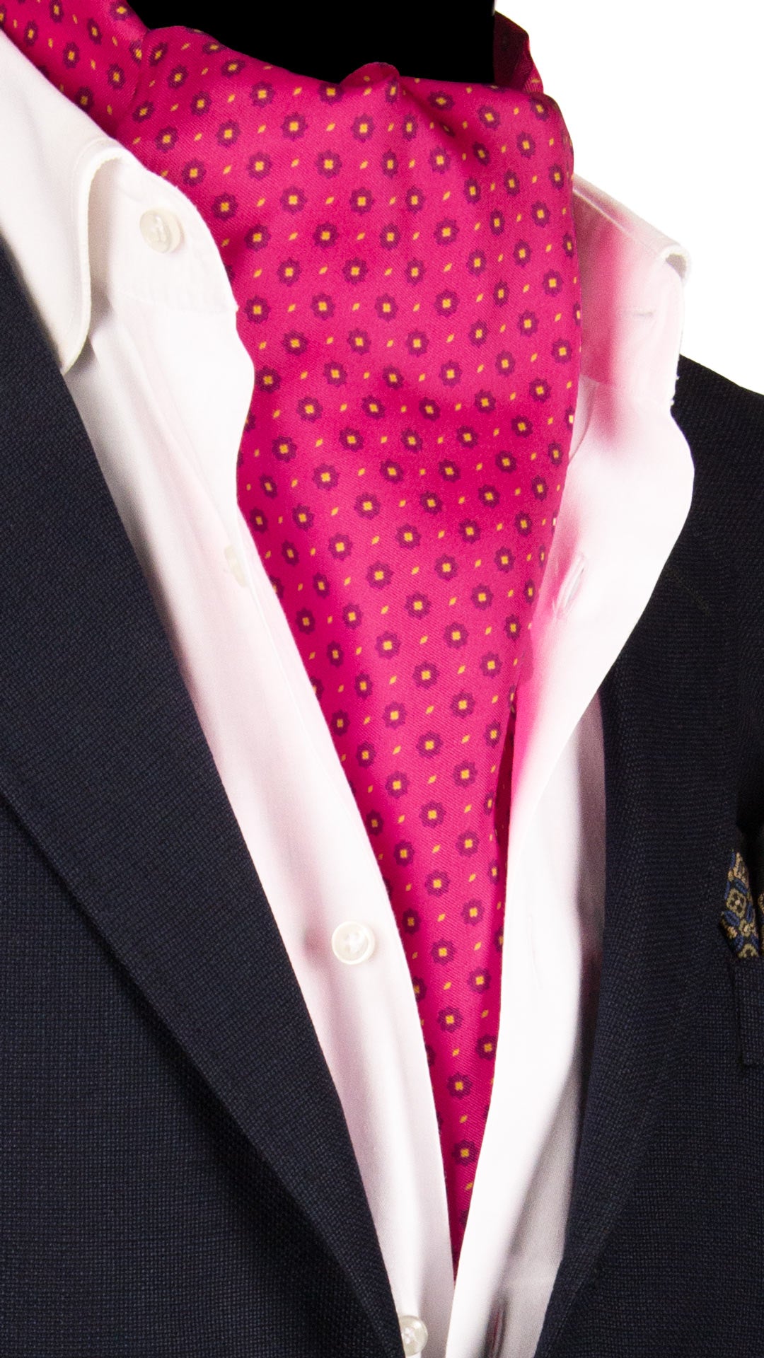 Ascot Stampa di Seta Fucsia Fantasia Gialla AS139 Made in Italy Graffeo Cravatte