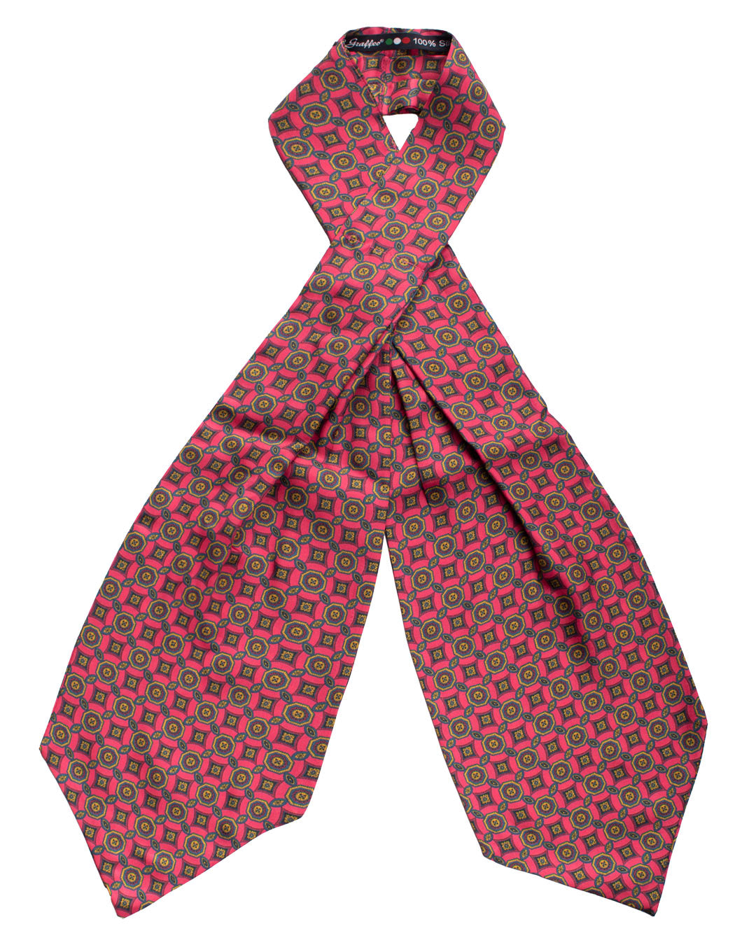 Ascot Stampa di Seta Fucsia Rosa Fantasia Gialla Blu Navy AS158 Fronte