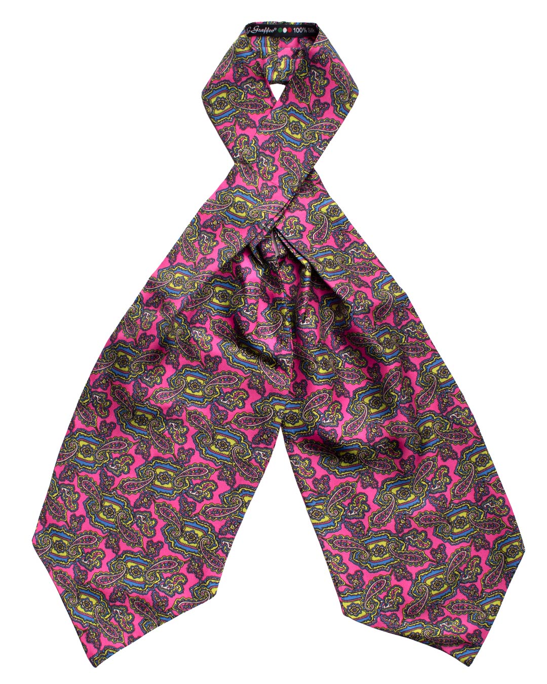 Ascot Stampa di Seta Fucsia Rosa Paisley Multicolor AS166 Fronte