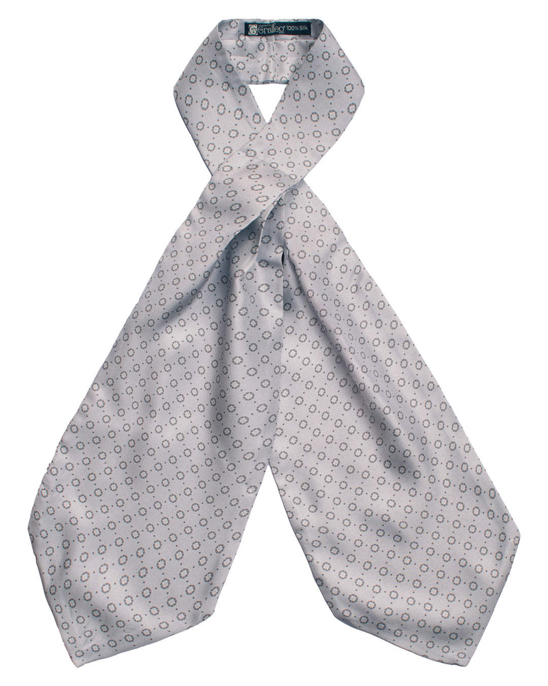 Ascot Stampa di Seta Grigio Argento Fantasia Grigia Bianca AS229 Made in Italy Graffeo Cravatte Intera