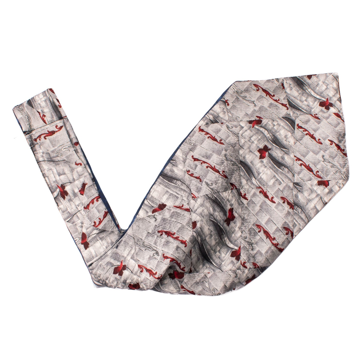 Ascot-Stampa-di-Seta-Grigio-Argento-Vintage-Patchwork-Fantasia-Rossa-Nera-AP101
V