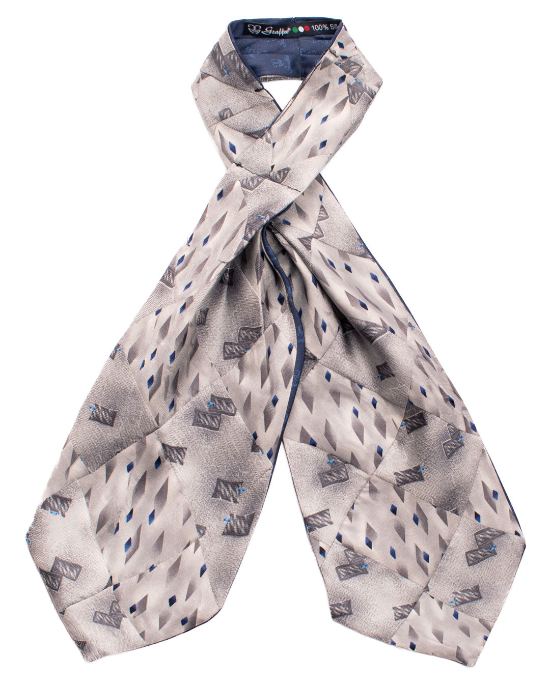 Ascot-Stampa-di-Seta-Grigio-Argento-Vintage-Patchwork-Fantasia-Multicolor-AP106
Intera