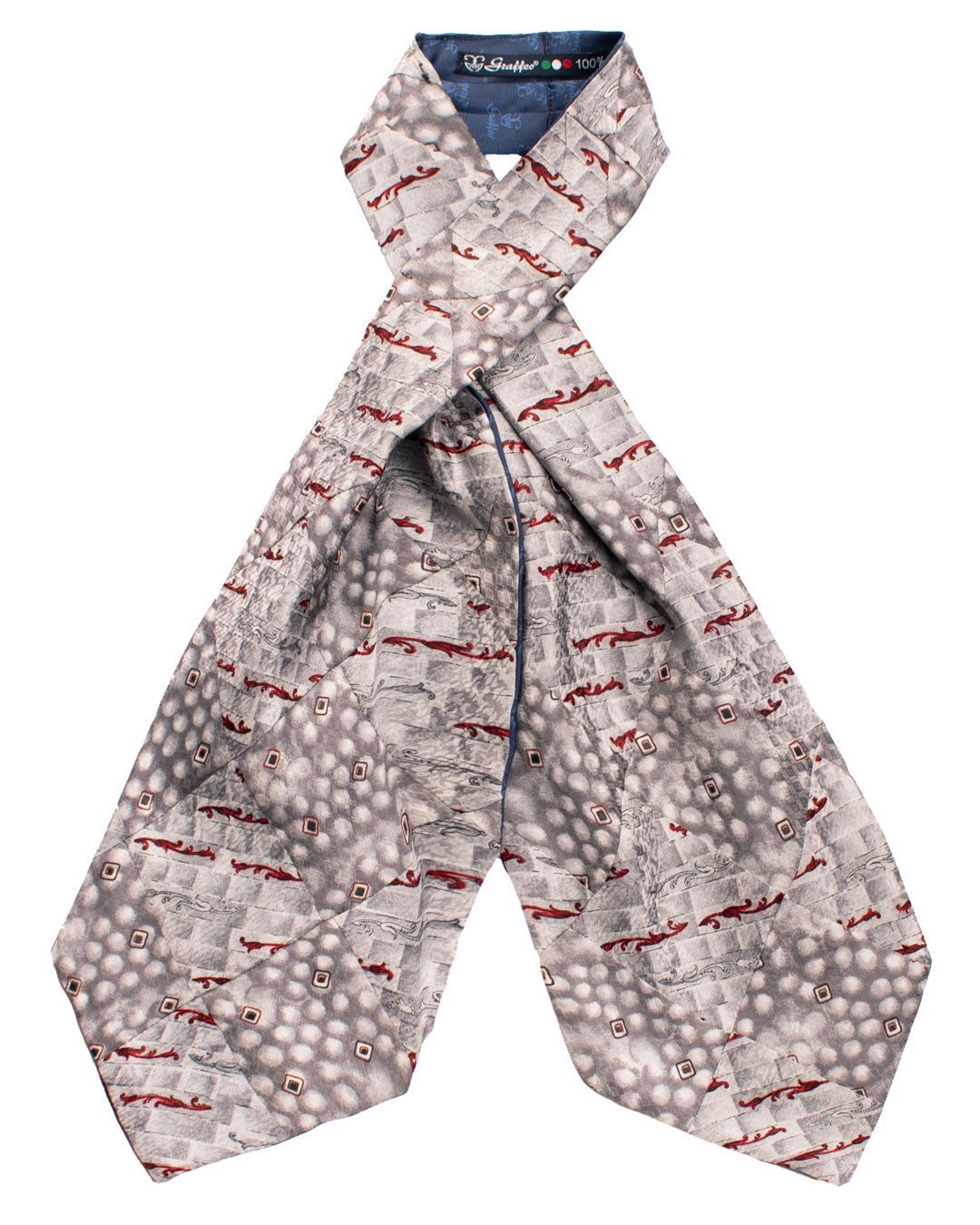 Ascot-Stampa-di-Seta-Grigio-Argento-Vintage-Patchwork-Fantasia-Rossa-Nera- AP62
Intera