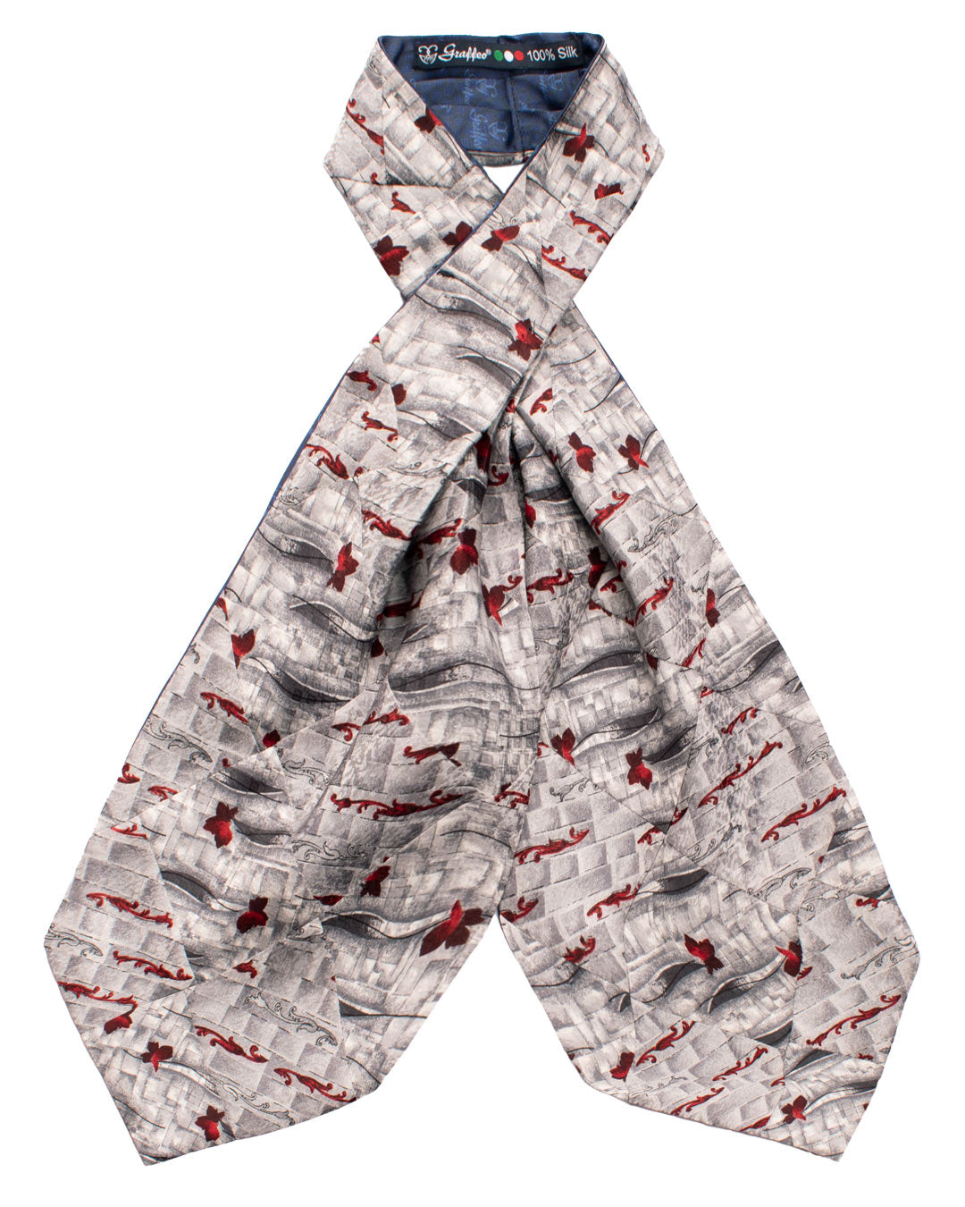 Ascot-Stampa-di-Seta-Grigio-Argento-Vintage-Patchwork-Fantasia-Rossa-Nera-AP101
Intera